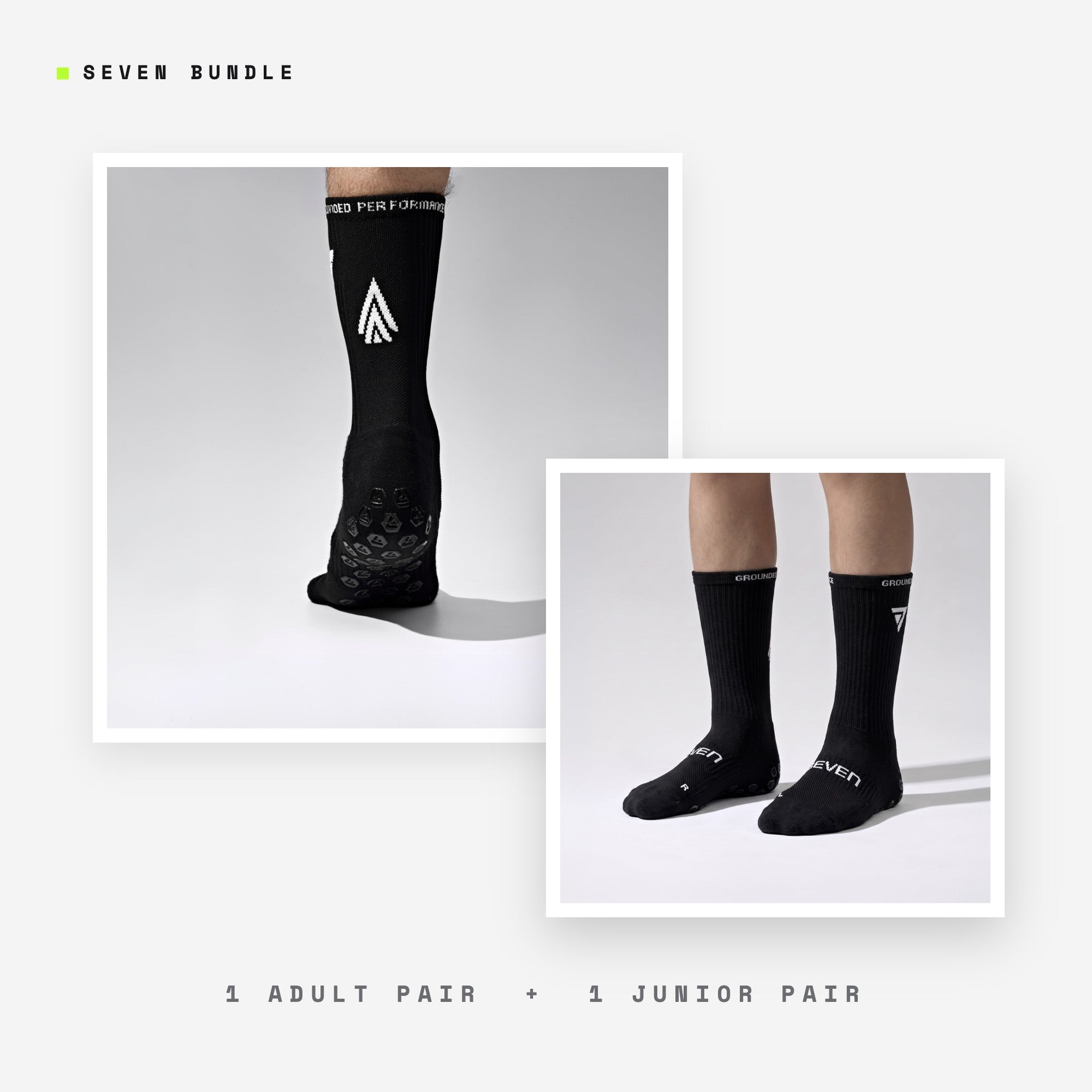 Seven Dad & Son bundle: black + black adult + junior grip performance socks