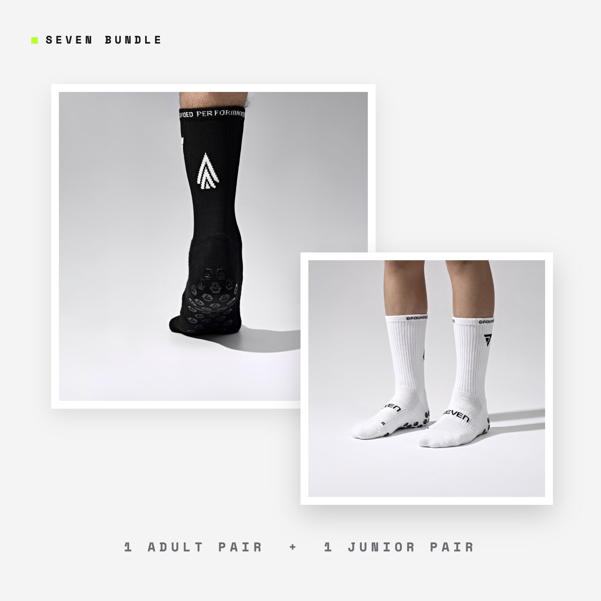 Seven Dad & Son bundle: black + white adult + junior grip performance socks
