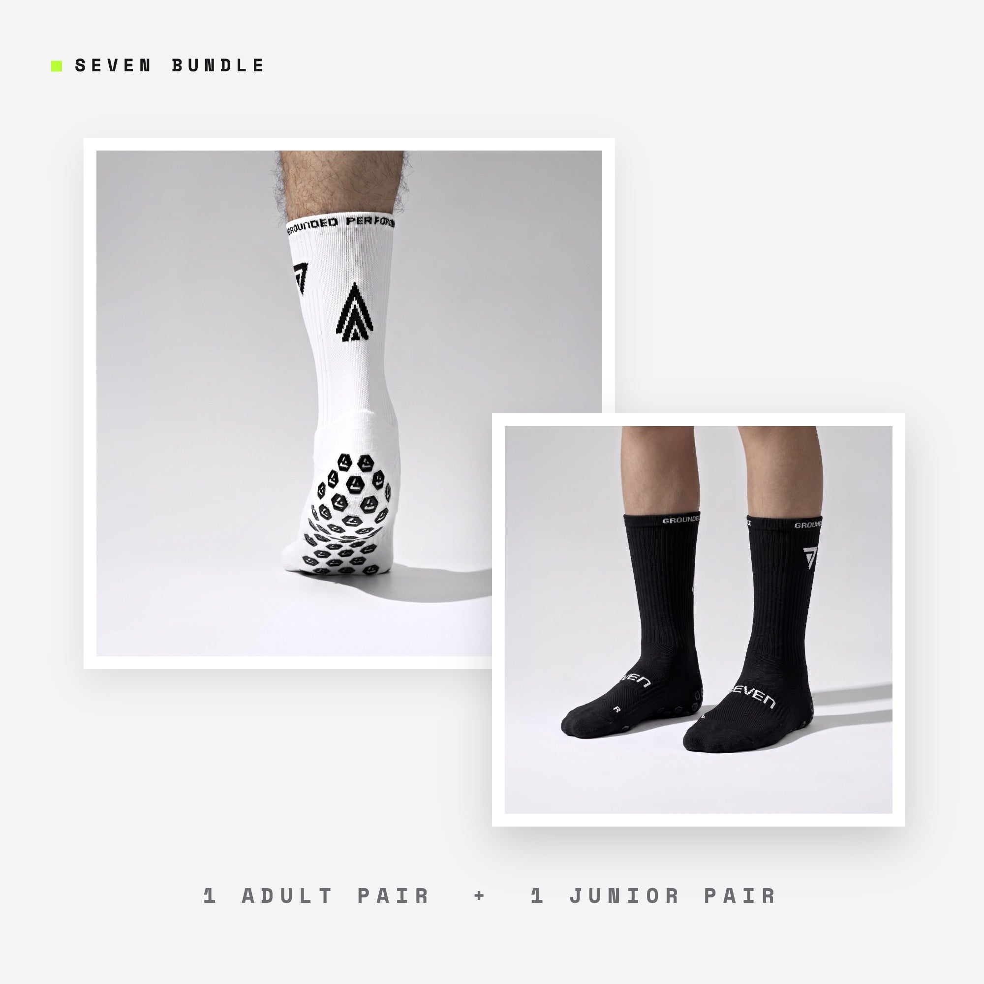 Seven Dad & Son bundle: white + black adult + junior grip performance socks