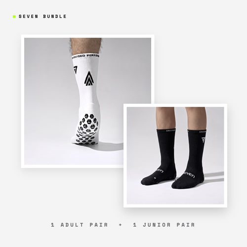 Seven Dad & Son bundle: white + black adult + junior grip performance socks