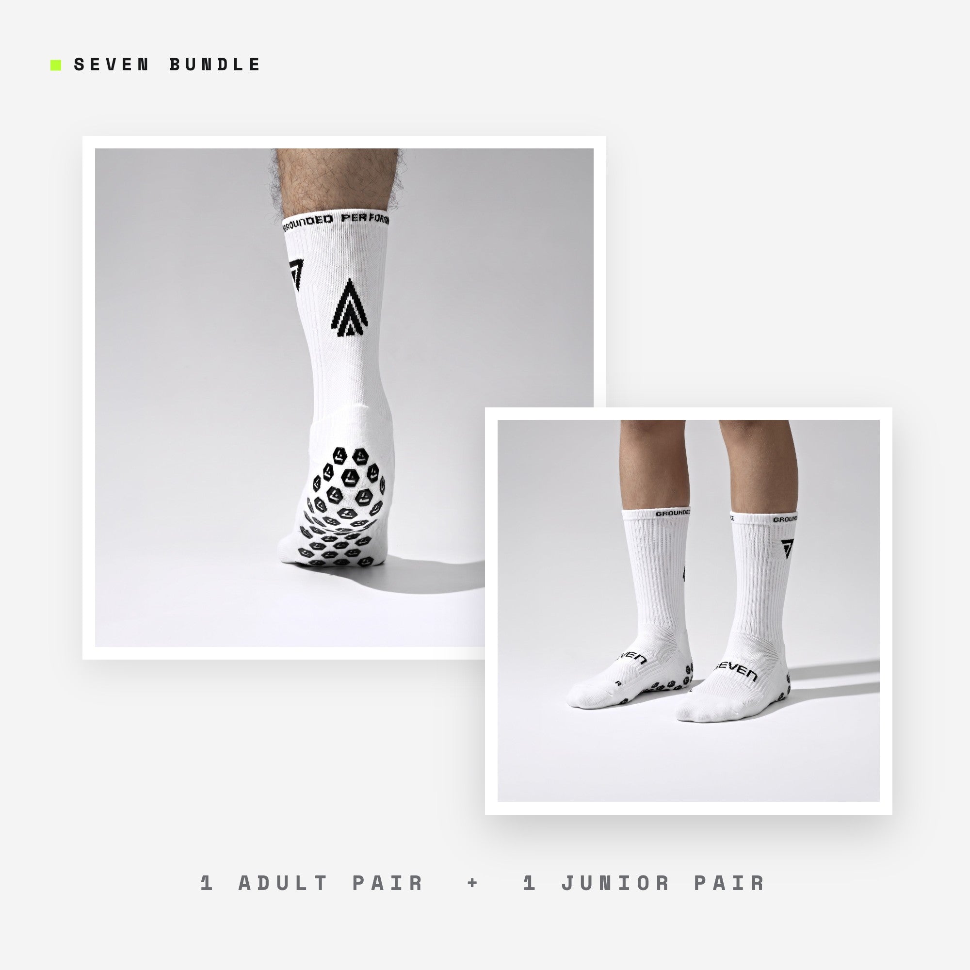 Seven Dad & Son bundle: white + white adult + junior grip performance socks