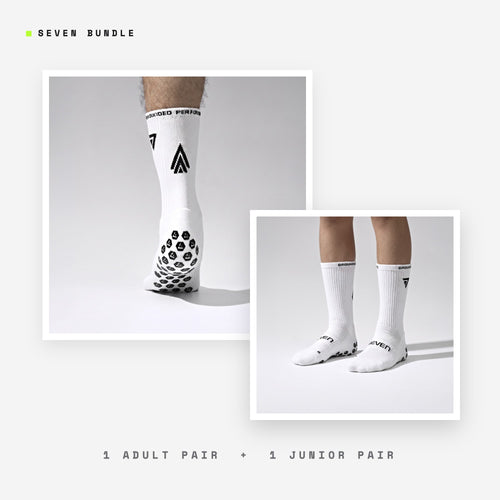 Seven Dad & Son bundle: white + white adult + junior grip performance socks
