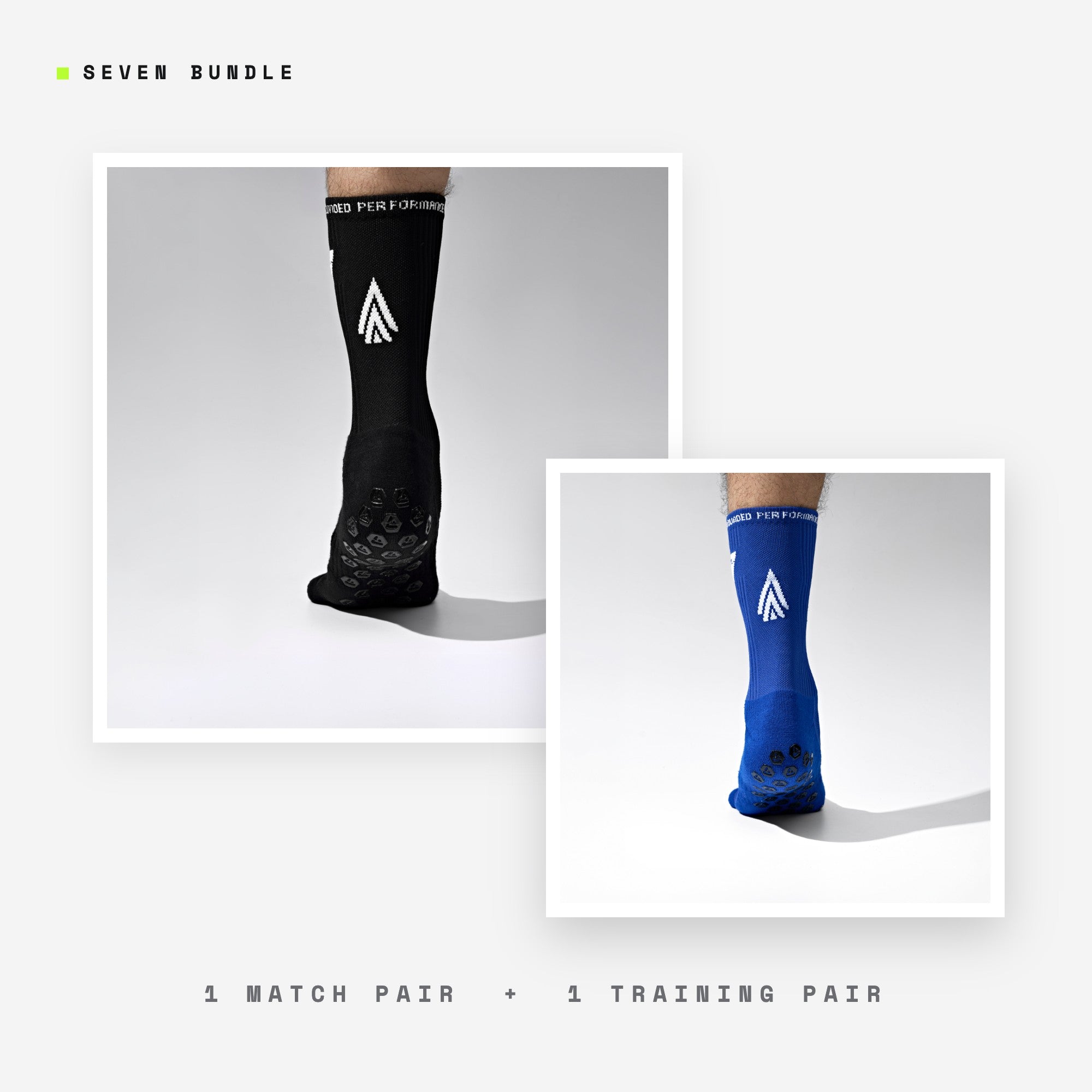 Seven Match + Training bundle: black + blue grip performance socks