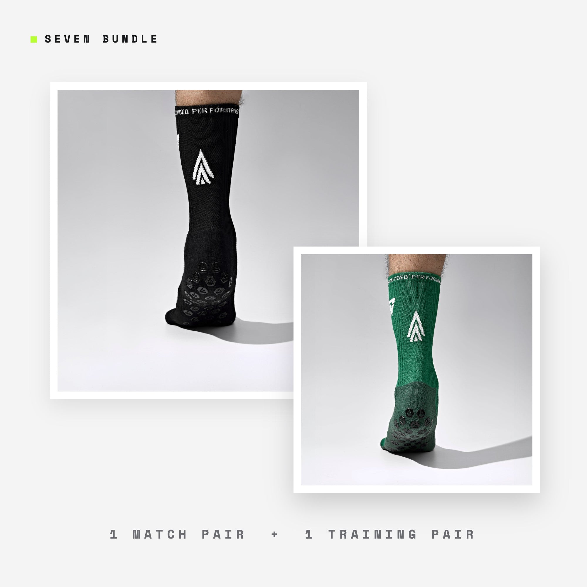 Seven Match + Training bundle: black + green grip performance socks