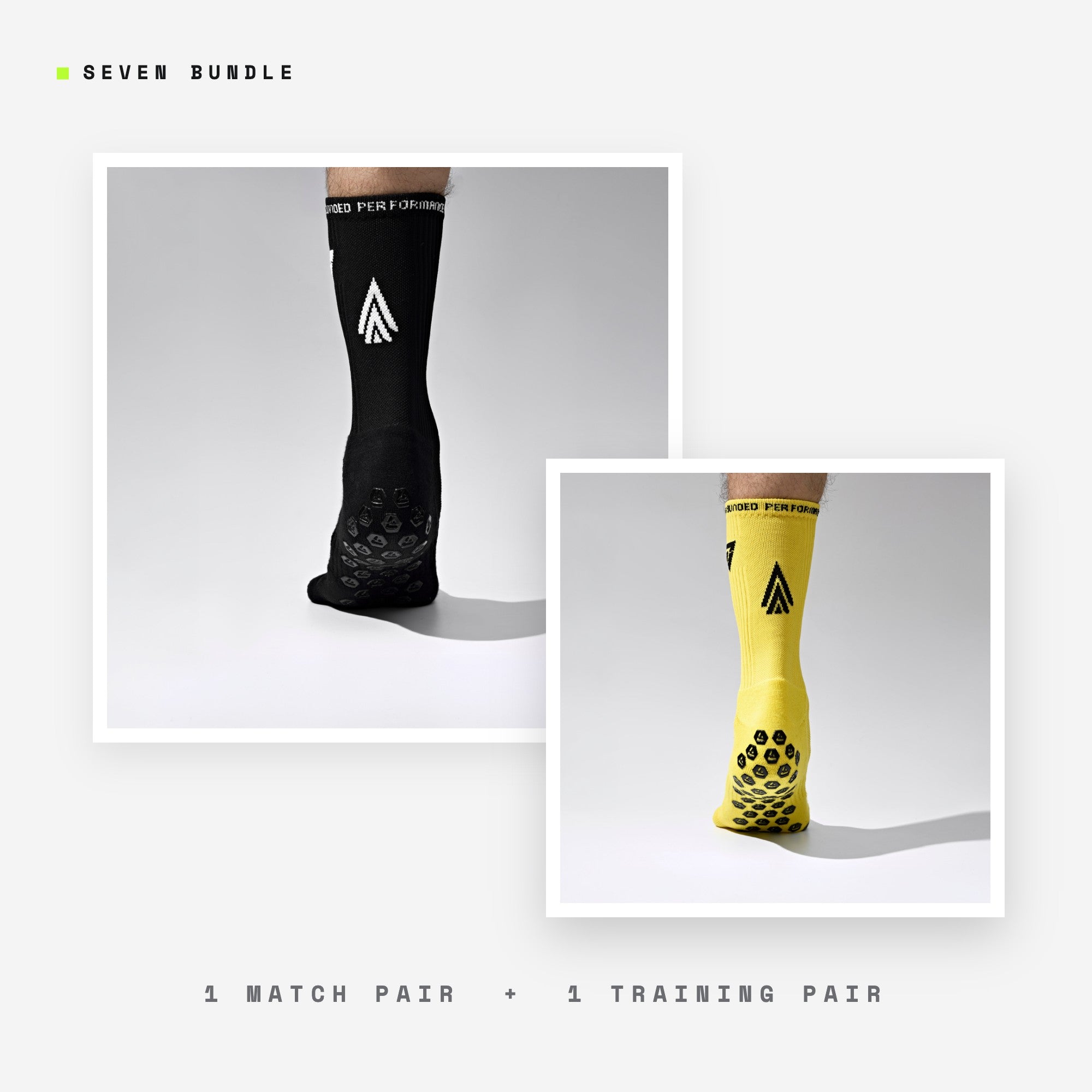 Seven Match + Training bundle: black + yellow grip performance socks