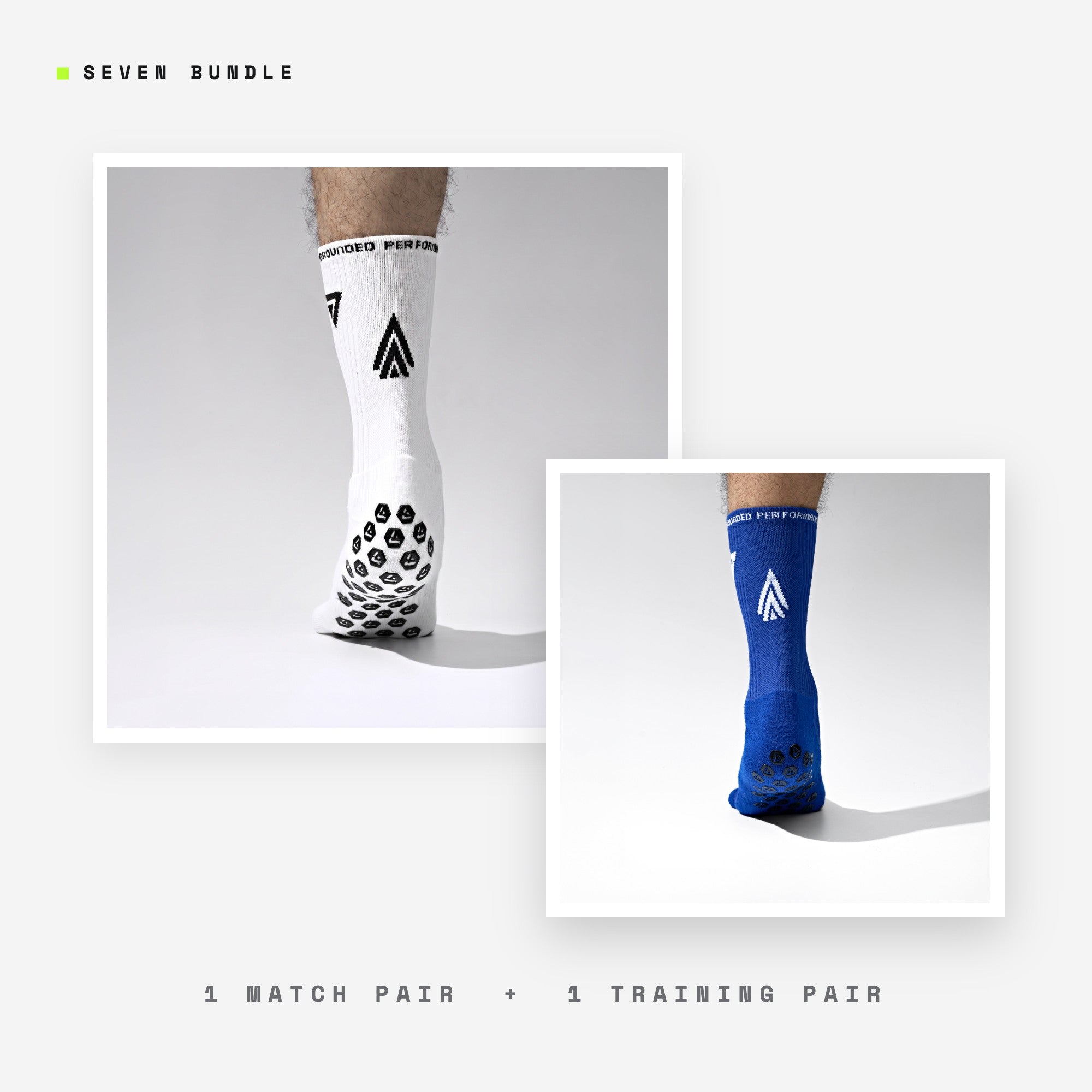 Seven Match + Training bundle: white + blue grip performance socks