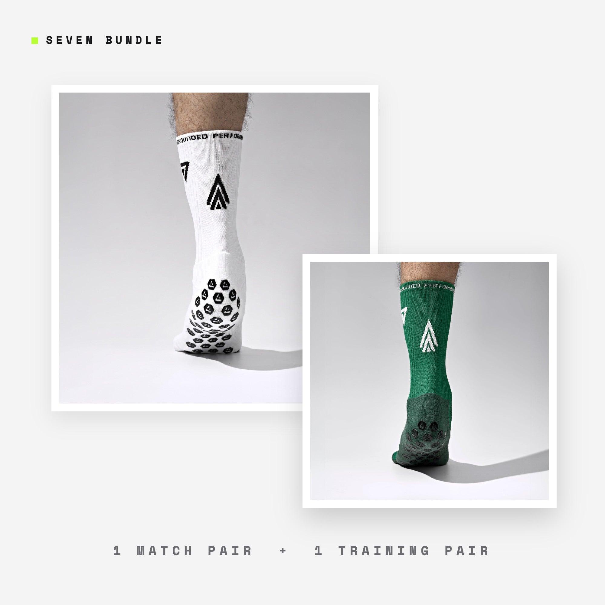 Seven Match + Training bundle: white + green grip performance socks