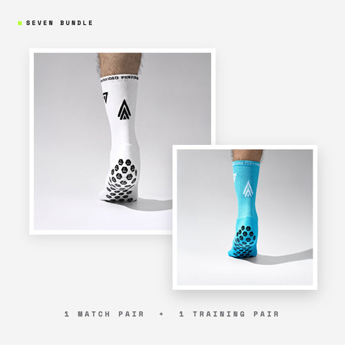 Seven Match + Training bundle: white + teal grip performance socks