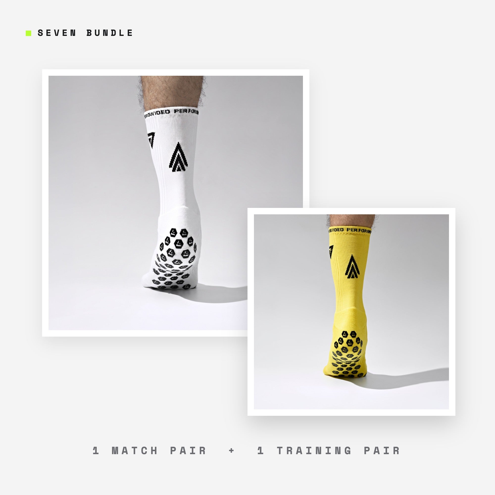 Seven Match + Training bundle: white + yellow grip performance socks