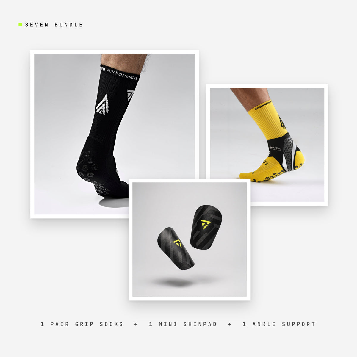 Seven Full Layer bundle: black performance socks + Mini Shinpad + Ankle Support