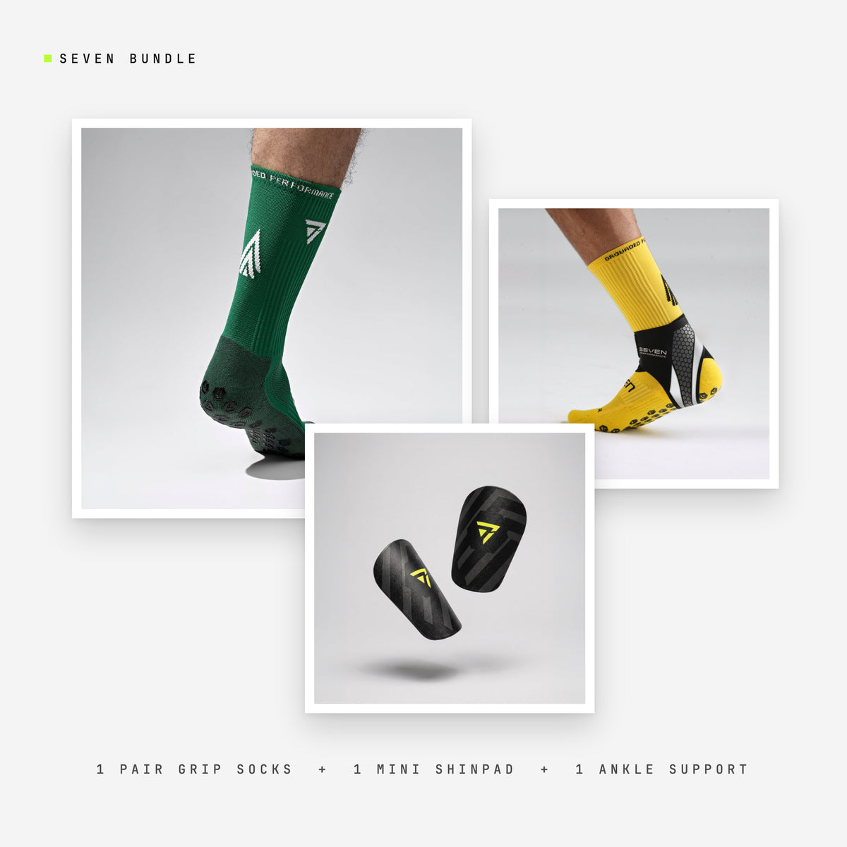 Seven Full Layer bundle: green performance socks + Mini Shinpad + Ankle Support