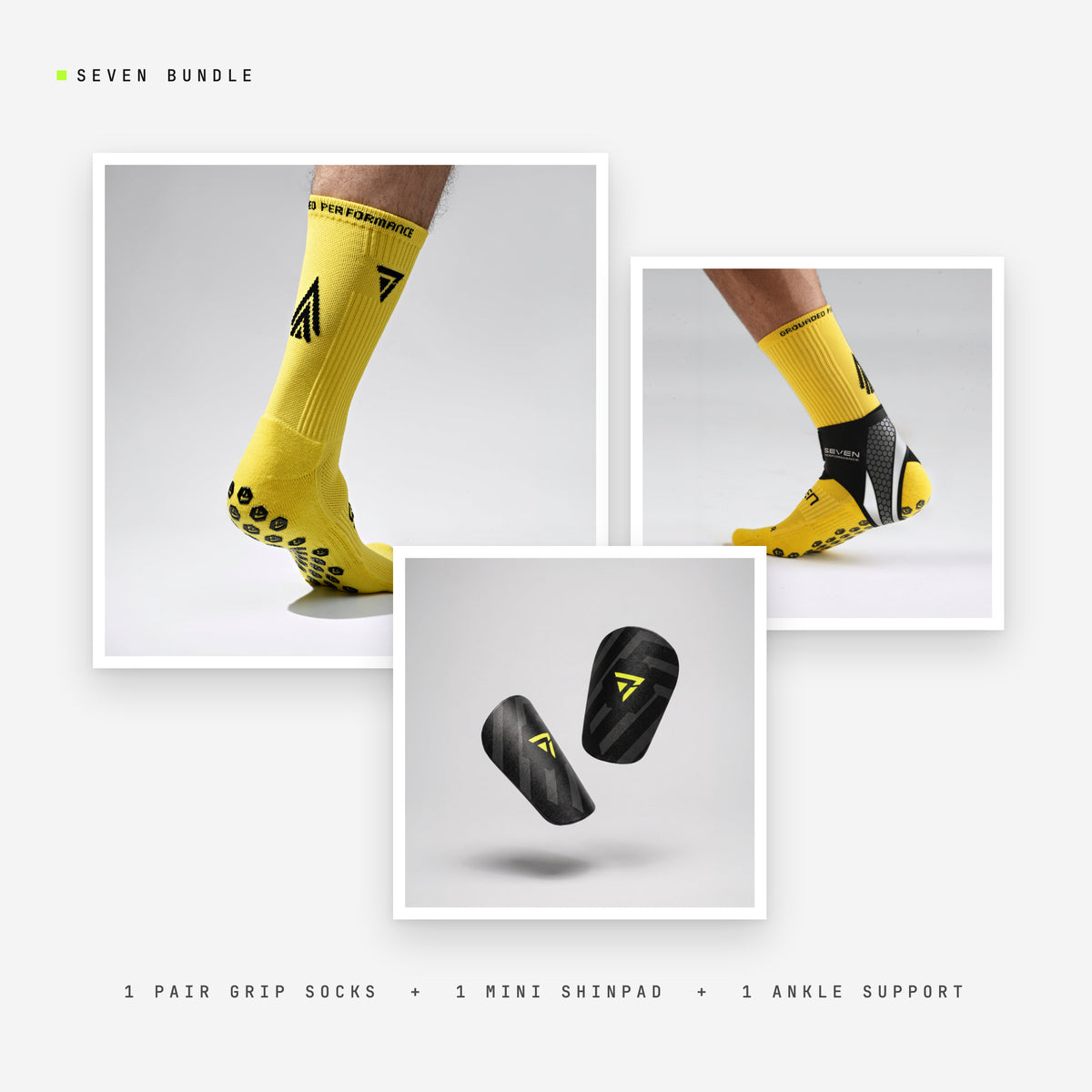 Seven Full Layer bundle: yellow performance socks + Mini Shinpad + Ankle Support