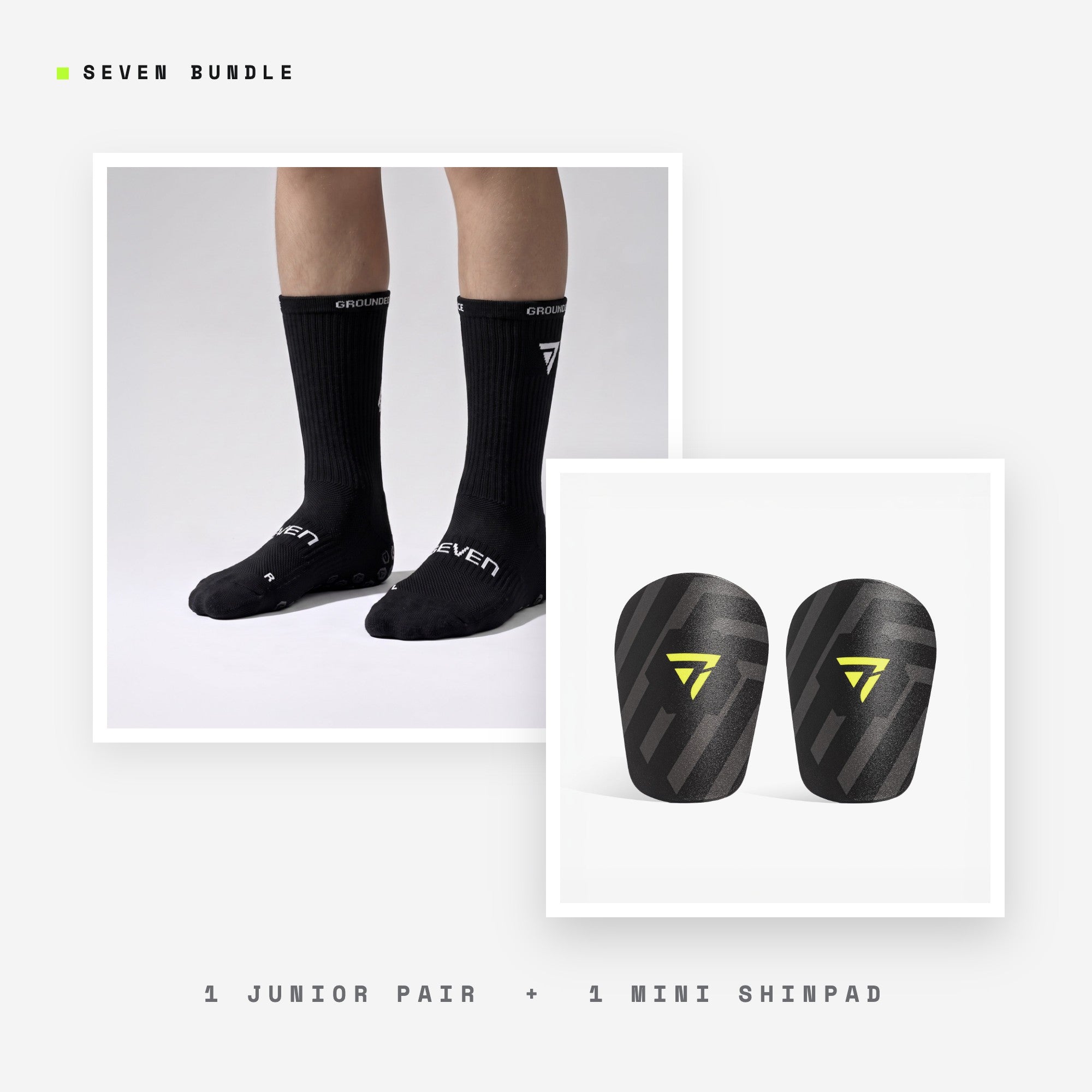 Seven Junior Layer bundle: black junior grip performance socks + Mini Shinpad
